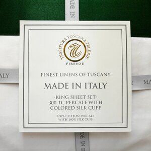 Tessitura Toscana Telerie KING SIZE Sheet Set Green Silk Cuff Percale Cotton